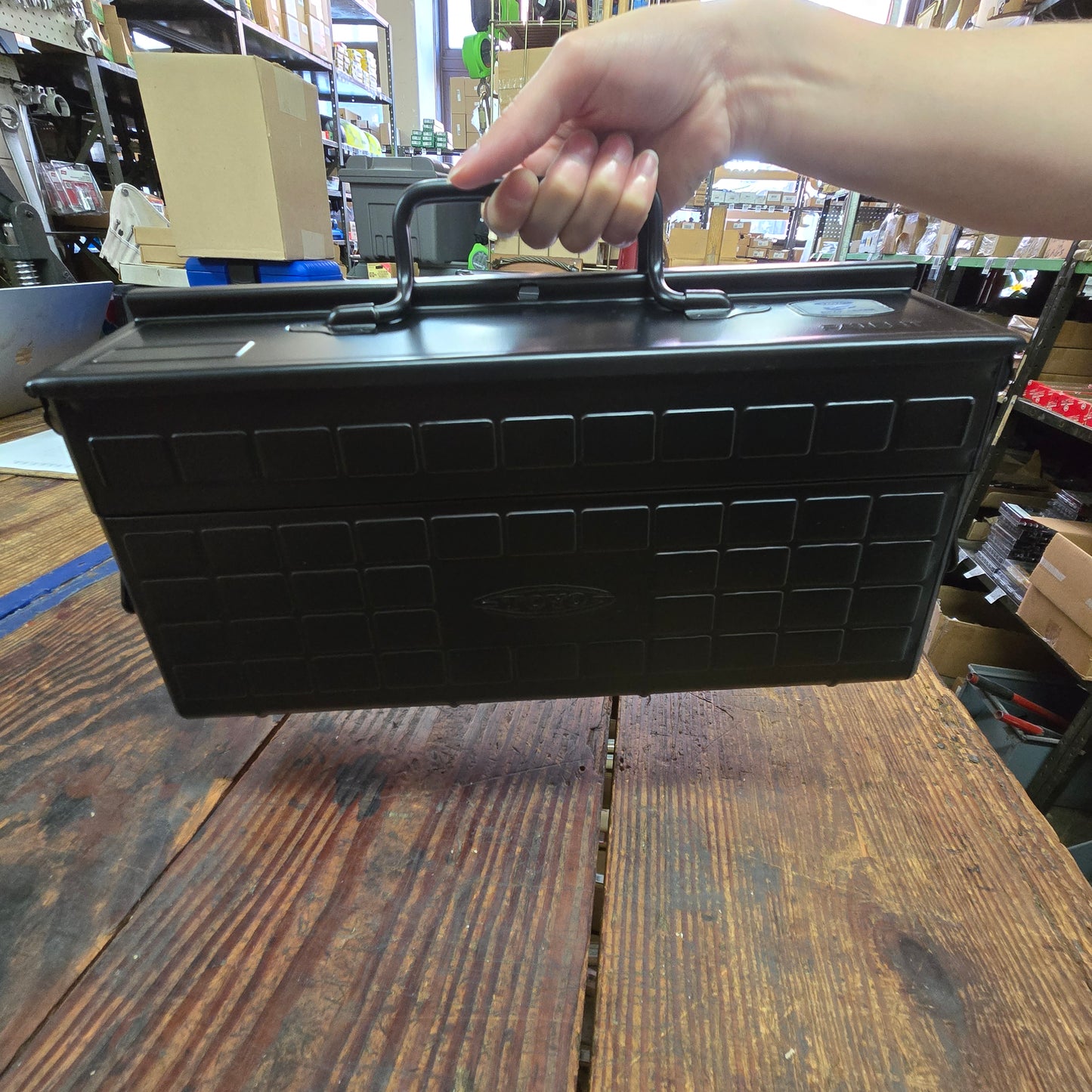 Toyo Steel Toolbox W/ Cantilever Lid And Upper Storage Trays ST-350 Black (TO-ST350BK)