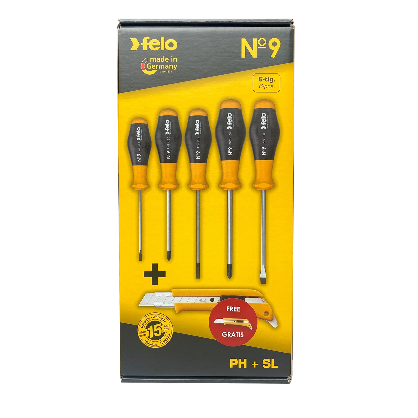 Felo 5 pc Slotted & Phillips Screwdriver Set w/ Olfa Cutter (65231)