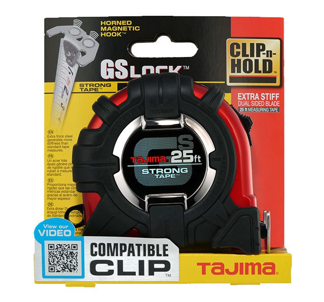 Tajima GS-LOCK™ 25 ft Tape Measure - Horned Magnetic w/ Compatible Hook Clip (GS-MC25BW)