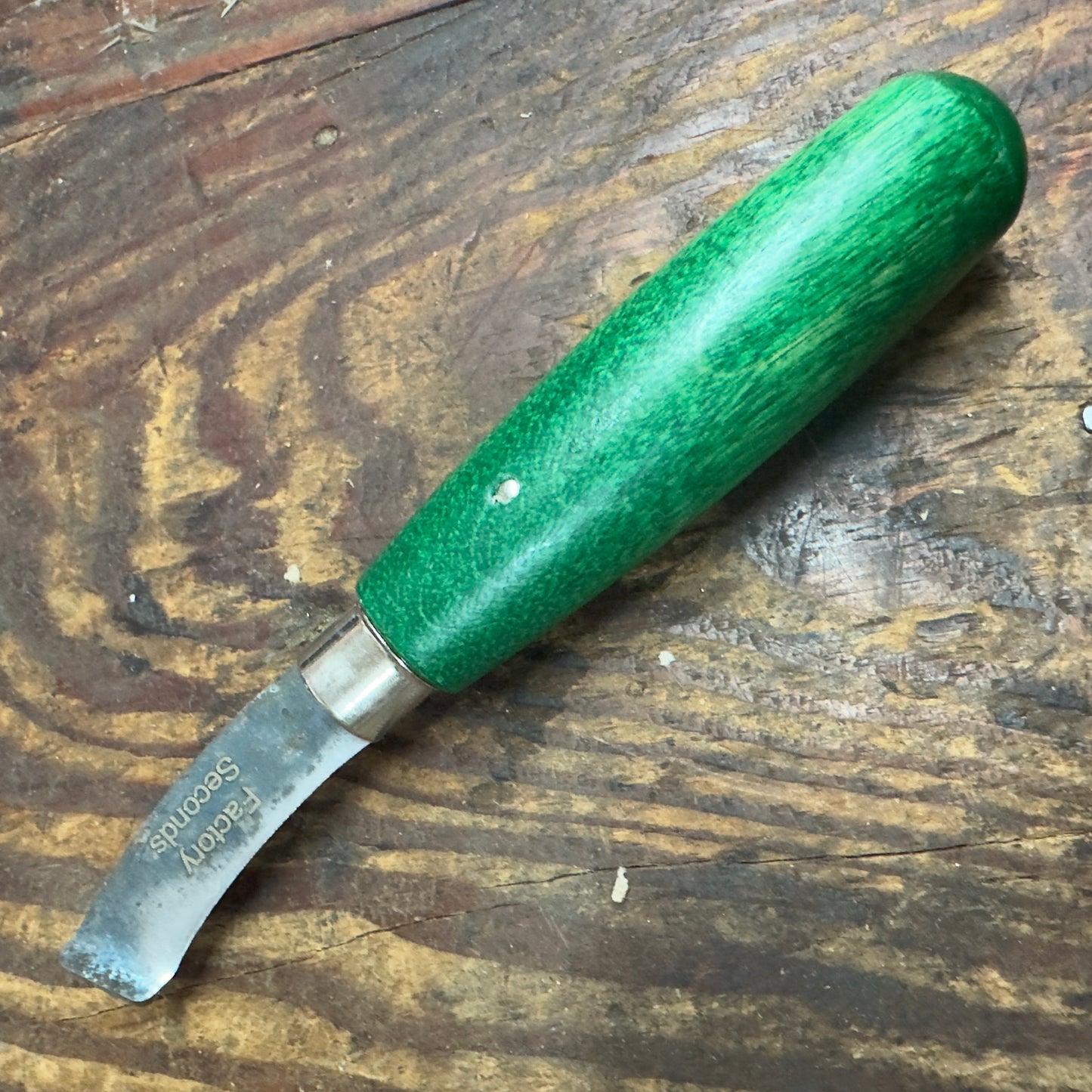 R. Murphy "Blemished" #2 Curved Lip Right Hand Shoe Knife w/ Green Handle (86874) 2CLRH