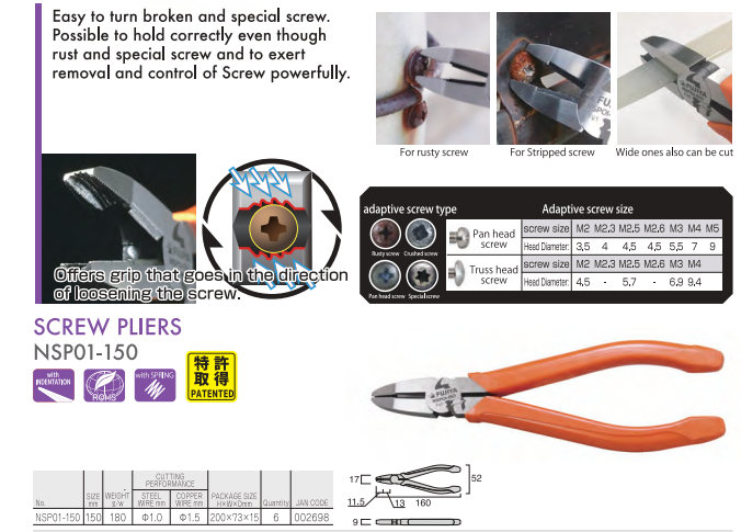 Fujiya 150mm Screw Removal Pliers (NSP01-150)