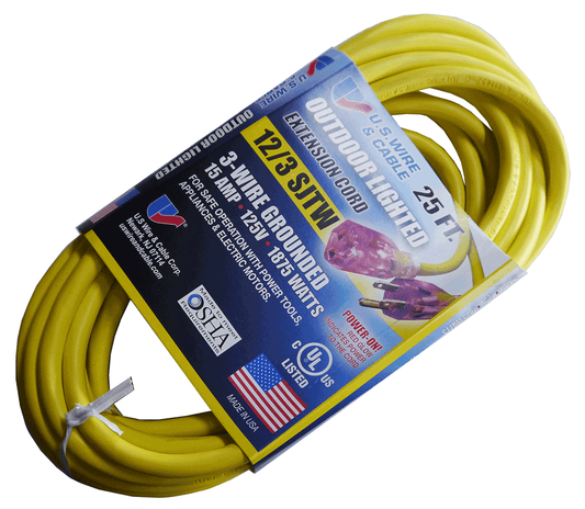 25 Foot 3 Conductor Grounded 12/3 Temp-Flex-35TM Yellow Extension Cord (05-00364)