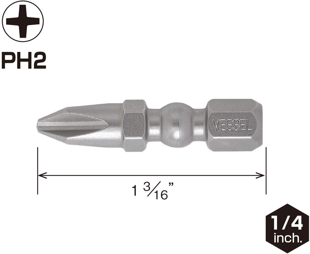5 Pc Vessel Impact Ball Torsion Bit #2 Phillips w/ MAG Charge Holder (IBMG30PH2K5)