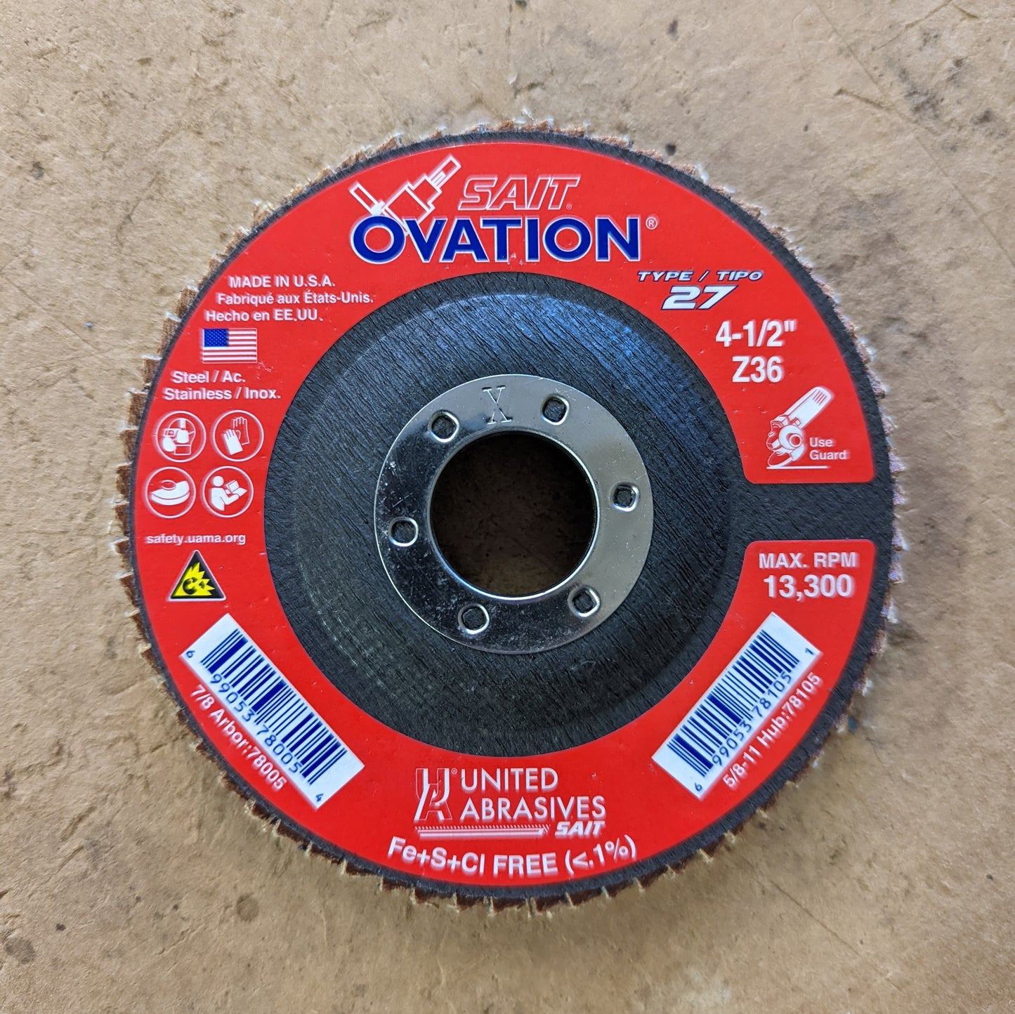 United Abrasives Ovation 4 1/2 x 7/8 36 grit flap disc (78105)