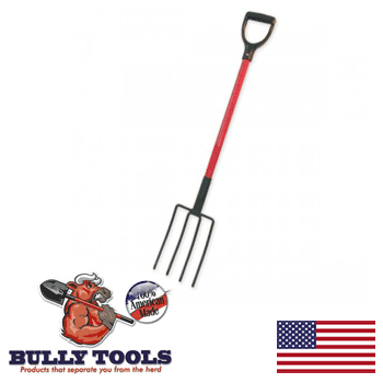 Bully Spading Fork - 4 Tines w/ Fiberglass D-grip Handle (92370)