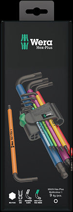 Wera Hex-Plus Multicolor Long Arm Hex Key Set 950/9 (165688) (05073593001)