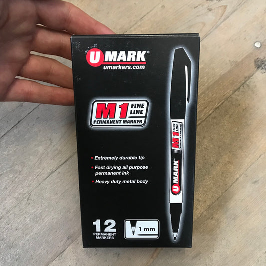 U Mark 1 Dozen Fine Line Black Permanent Markers M1 (10581)