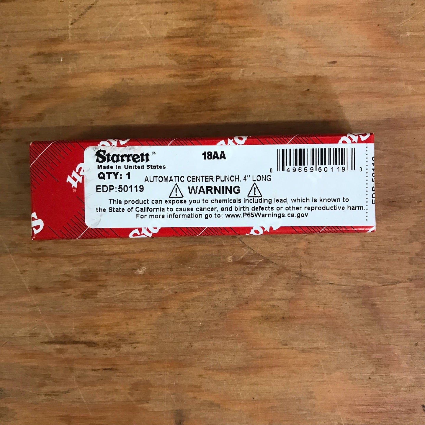 Starrett 4" Long 9/16" Diameter Automatic Center Punch (18AA)