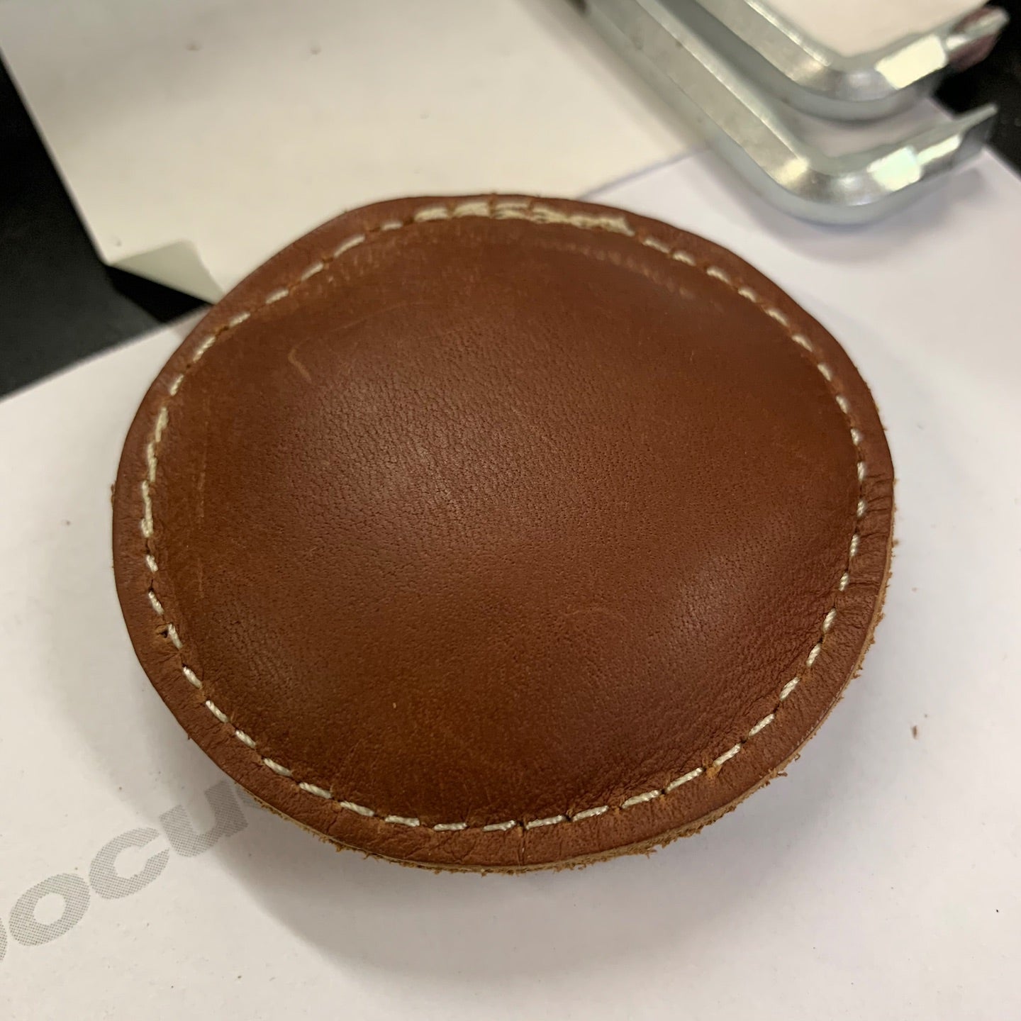 2-1/2" Circle Shot-Filled Leather (Map) Paperweight (148-LW)