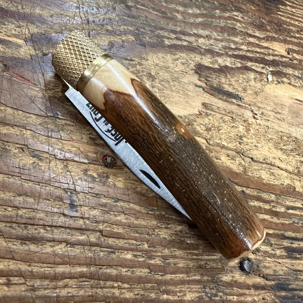 Jose Da Cruz Carbon Steel Rustic Wood Handle Folding Knife w/ Brass Collar (RST.65.B)