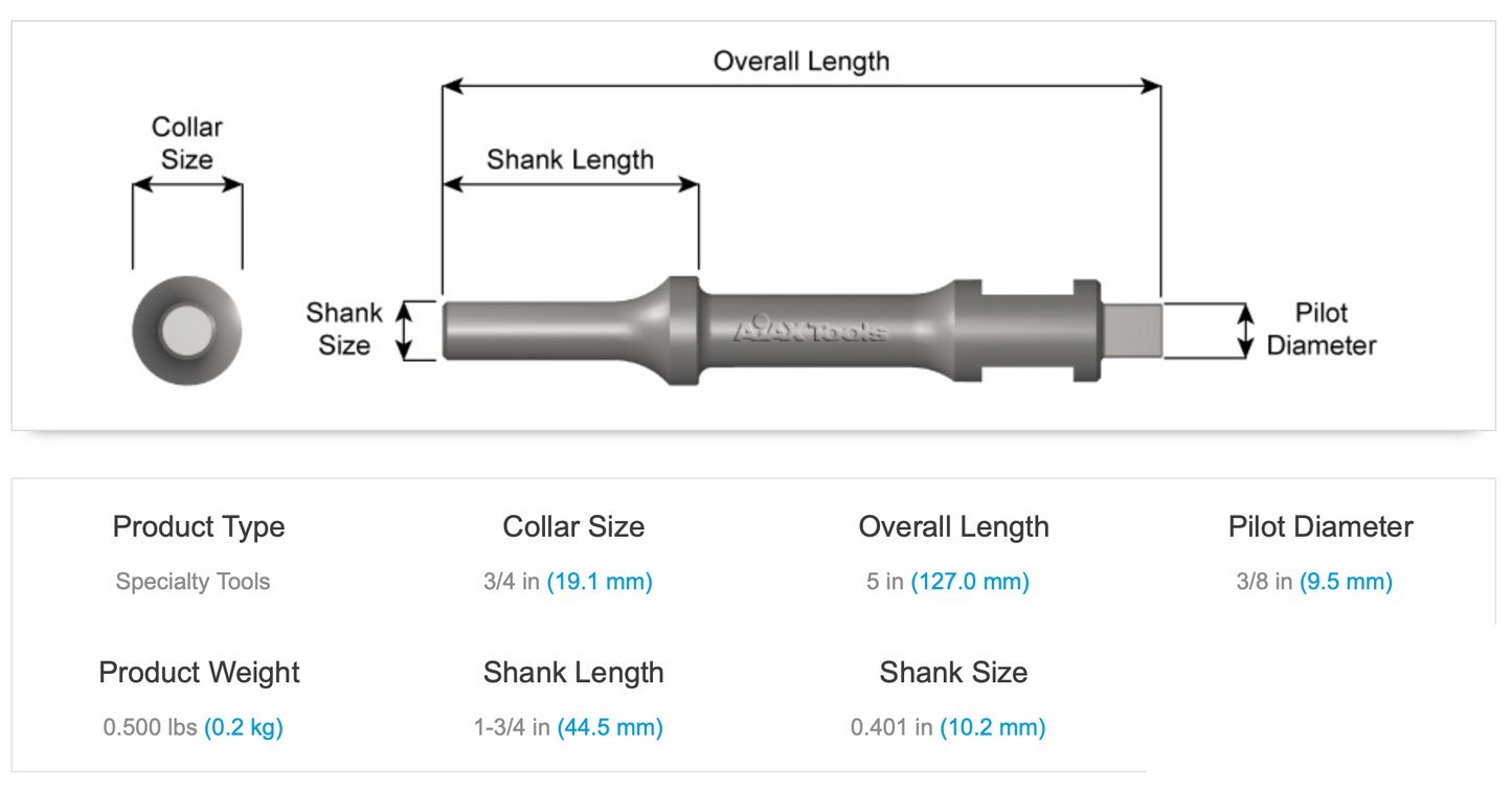 5" AJAX 3/8" Square Drive .401 Shank Turn Type Square Drive Socket Adaptor (A1129)