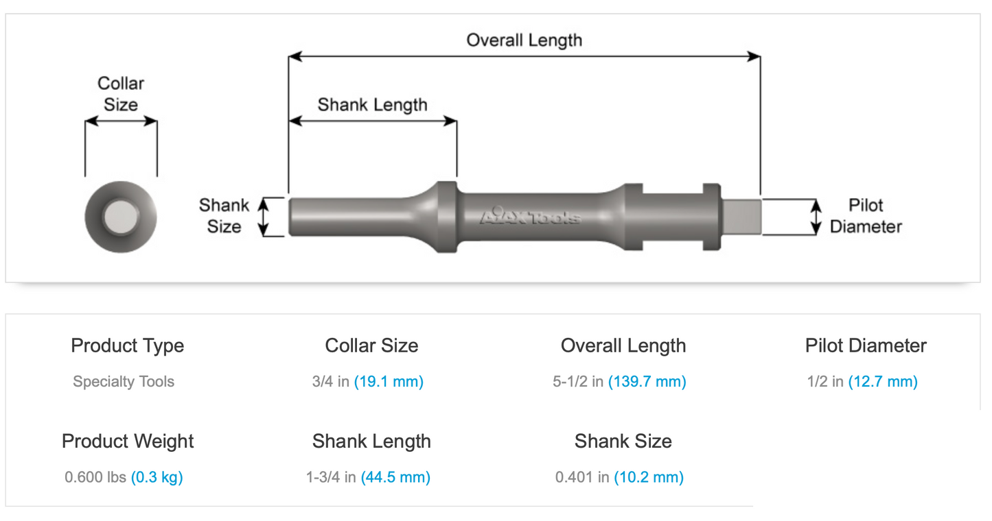 5-1/2" AJAX 1/2" Square Drive .401 Shank Turn Type Square Drive Socket Adaptor (A1130)