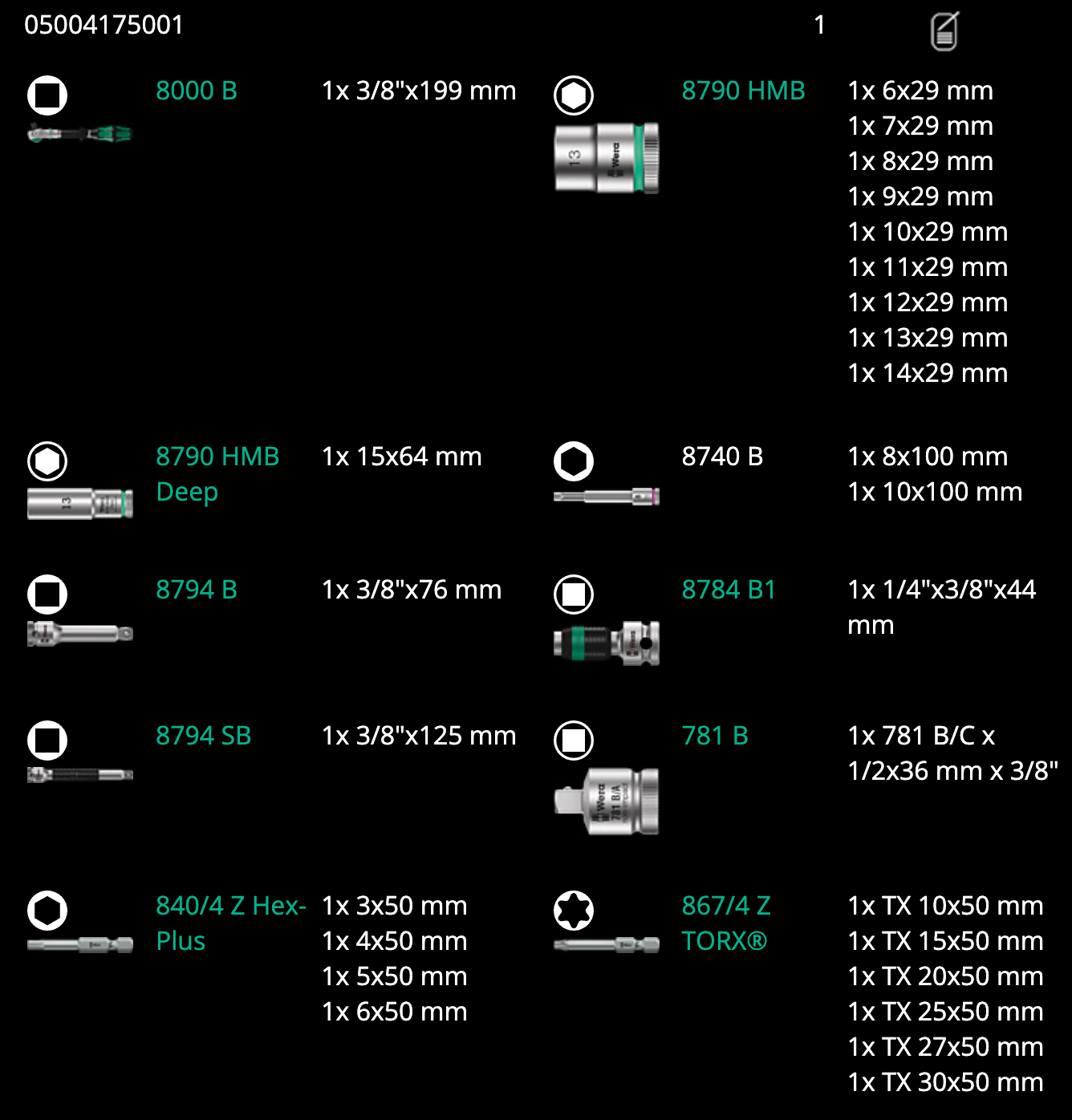 Wera Bicycle Set 7 - 3/8" Drive Socket Set 27 Piece (220608) (05004175001)