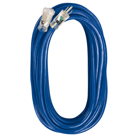 Voltec 25ft 12/3 SJTW Blue Outdoor Extension Cords with Lighted End – Heavy-Duty (05-00347)