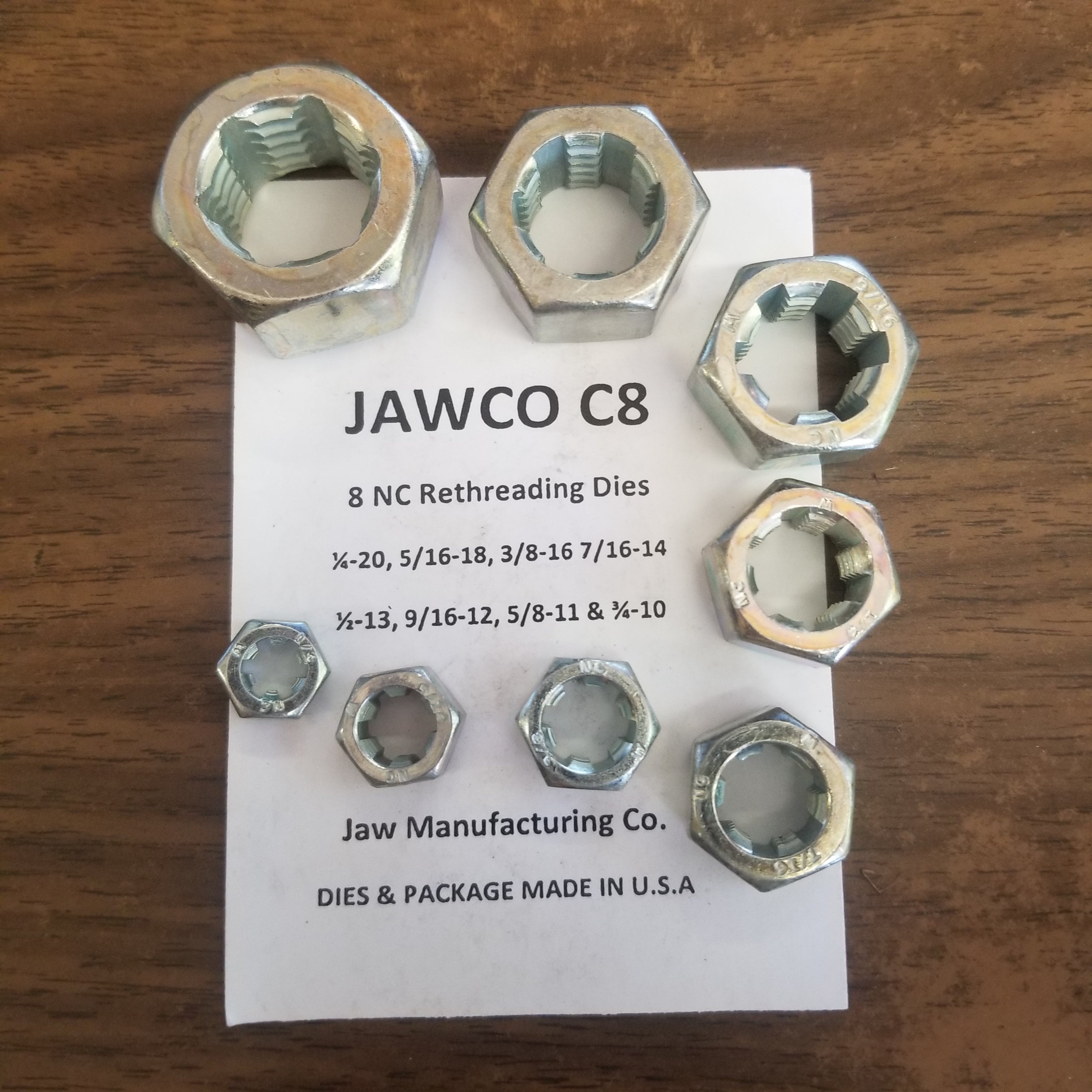 Jawco Rethreading Die Set Coarse Thread 8pc 1/4