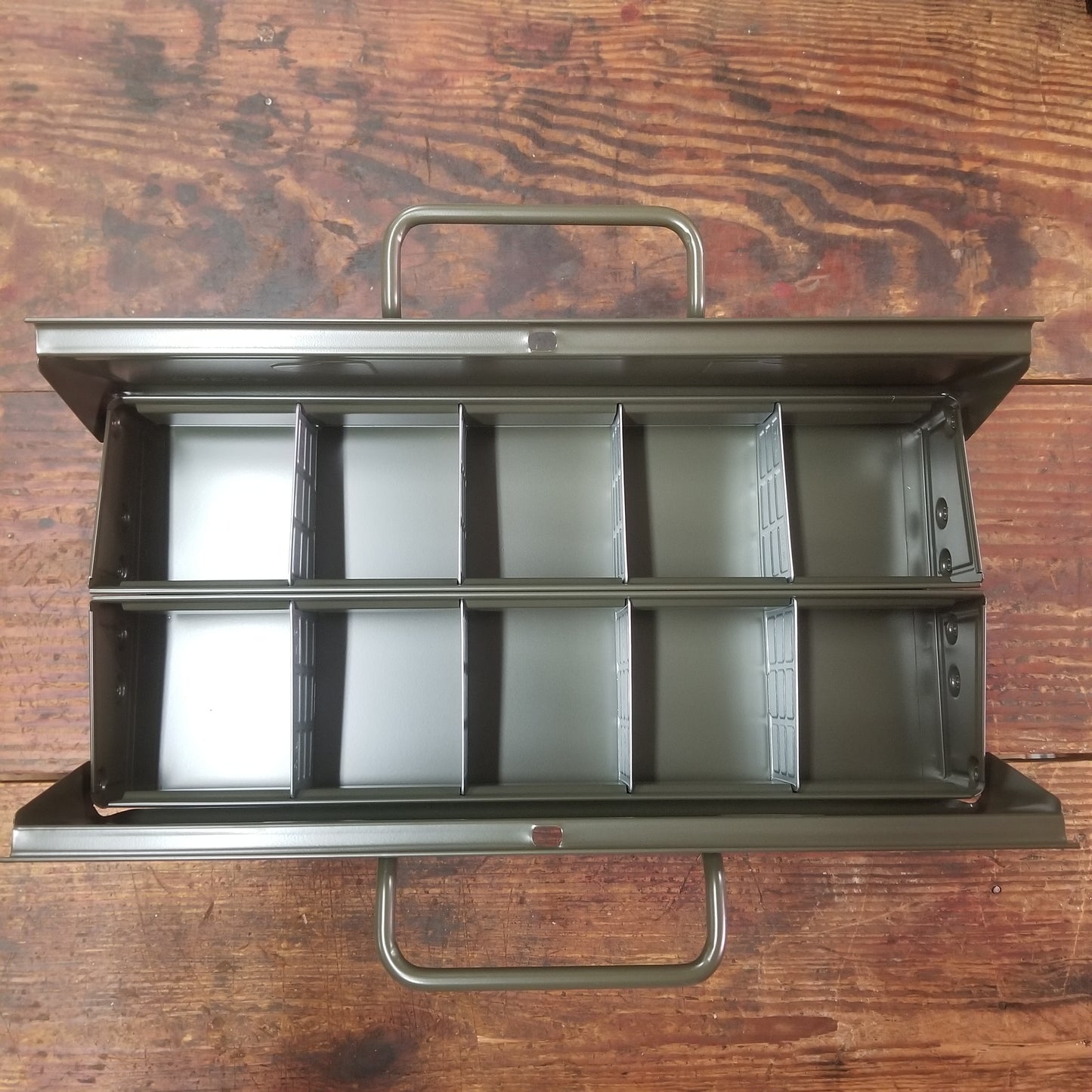Toyo Steel Toolbox W/ Cantilever Lid And Upper Storage Trays ST-350 Military Green (TO-ST350MG)