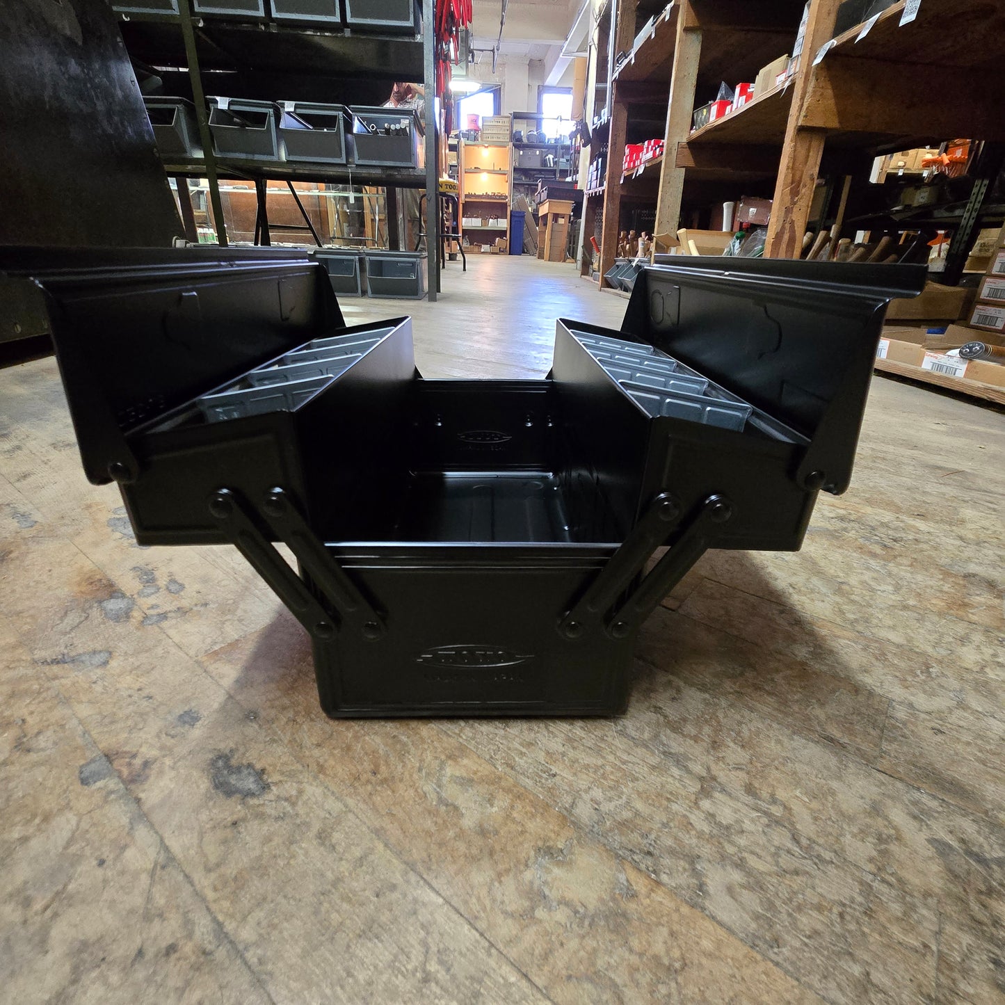 Toyo Steel Toolbox W/ Cantilever Lid And Upper Storage Trays ST-350 Black (TO-ST350BK)