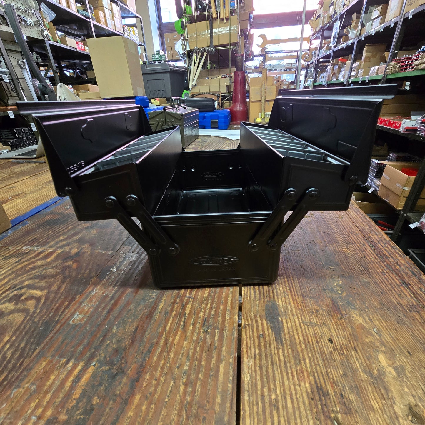 Toyo Steel Toolbox W/ Cantilever Lid And Upper Storage Trays ST-350 Black (TO-ST350BK)