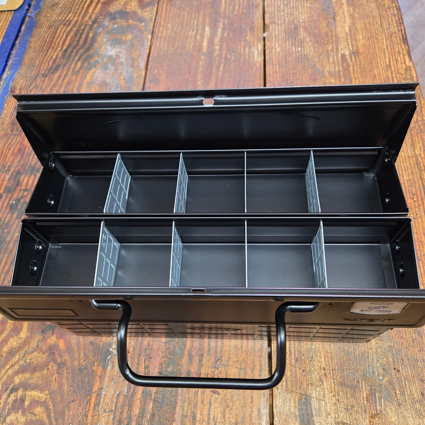 Toyo Steel Toolbox W/ Cantilever Lid And Upper Storage Trays ST-350 Black (TO-ST350BK)