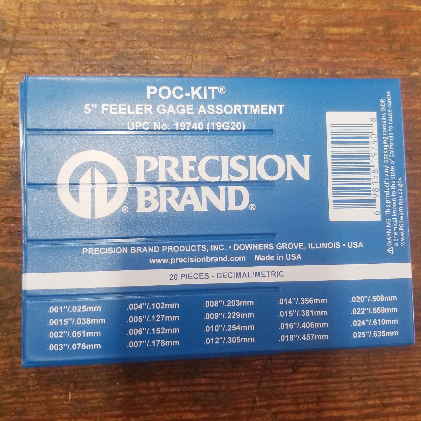 Precision Brand 20 Piece Feeler Gage Poc-Kit Asst 1/2" x 5" Blades (19G20)