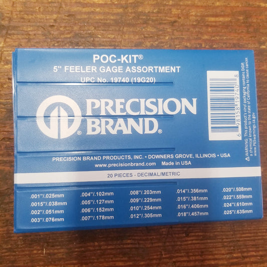 Precision Brand 20 Piece Feeler Gage Poc-Kit Asst 1/2" x 5" Blades (19G20)