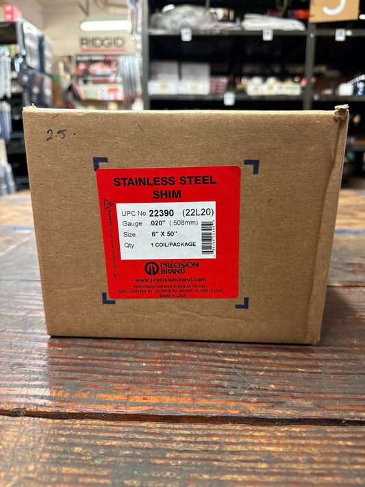 Precision Brand 0.020" Stainless Steel Shim Stock 6" x 50" Roll (22L20)