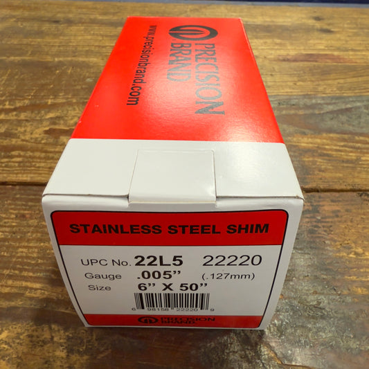 Precision Brand 0.005" Stainless Steel Shim Stock 6" x 50" Roll (22L5)