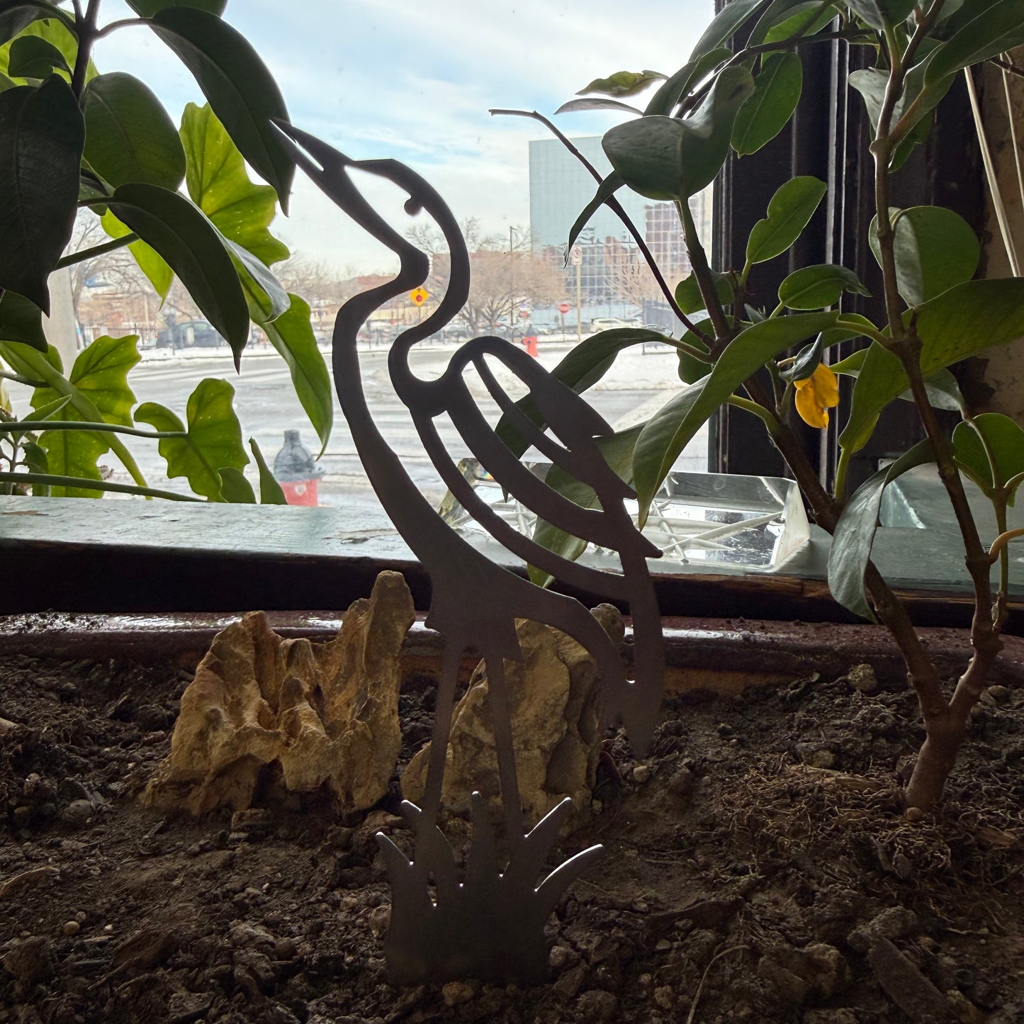 Stainless Steel Egret Ornamental Topper for Decor, Cakes, Plants (EGRET)