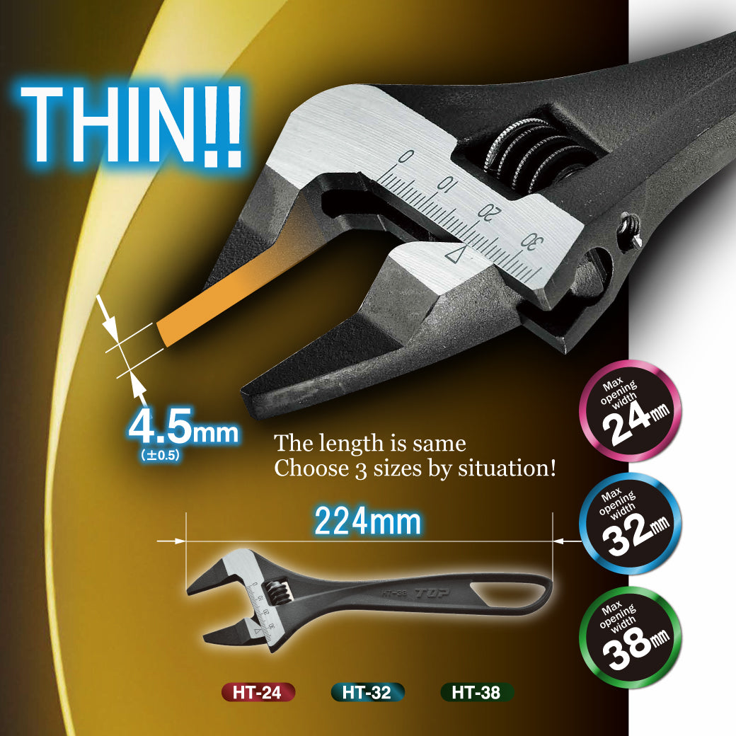 Top 224mm Thin Exact Bent Wrench - 24mm max opening (HT-24)