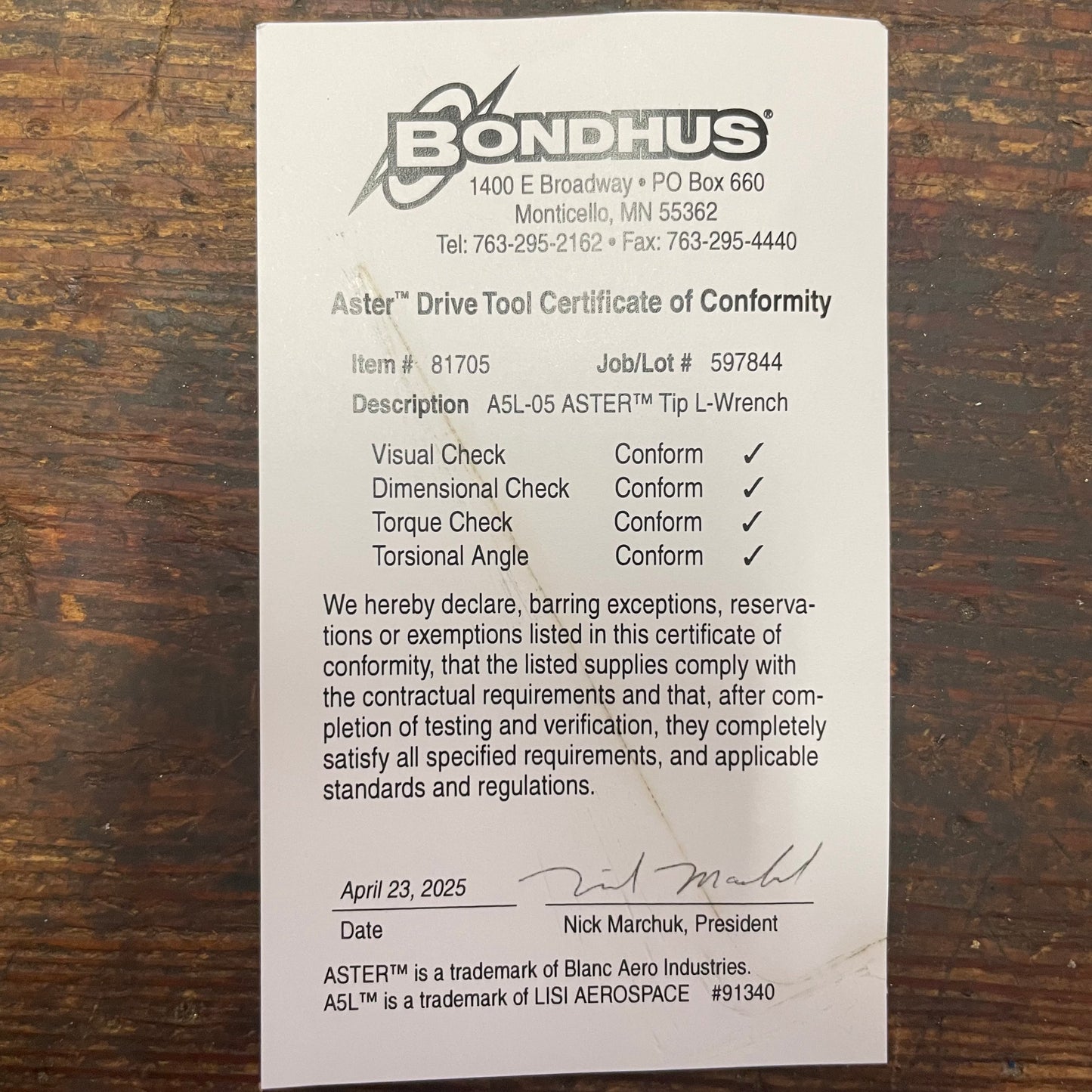 Bondhus 6/32 Aster Recess L-Wrench (81706)
