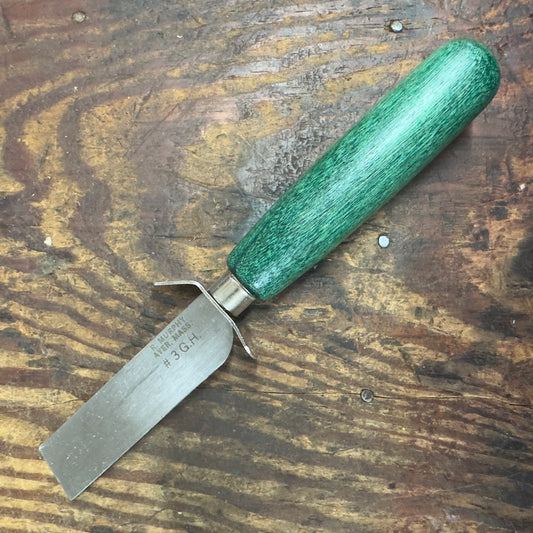 R. Murphy "Blemished" #3 Square Point Shoe Knife 3" w/ Green handle & Bent Guard (86895) 3SQGH/BG