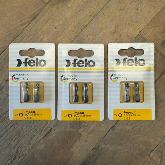 6 piece Felo Impact Bit Set 1" Square (#1, #2 & #3)
