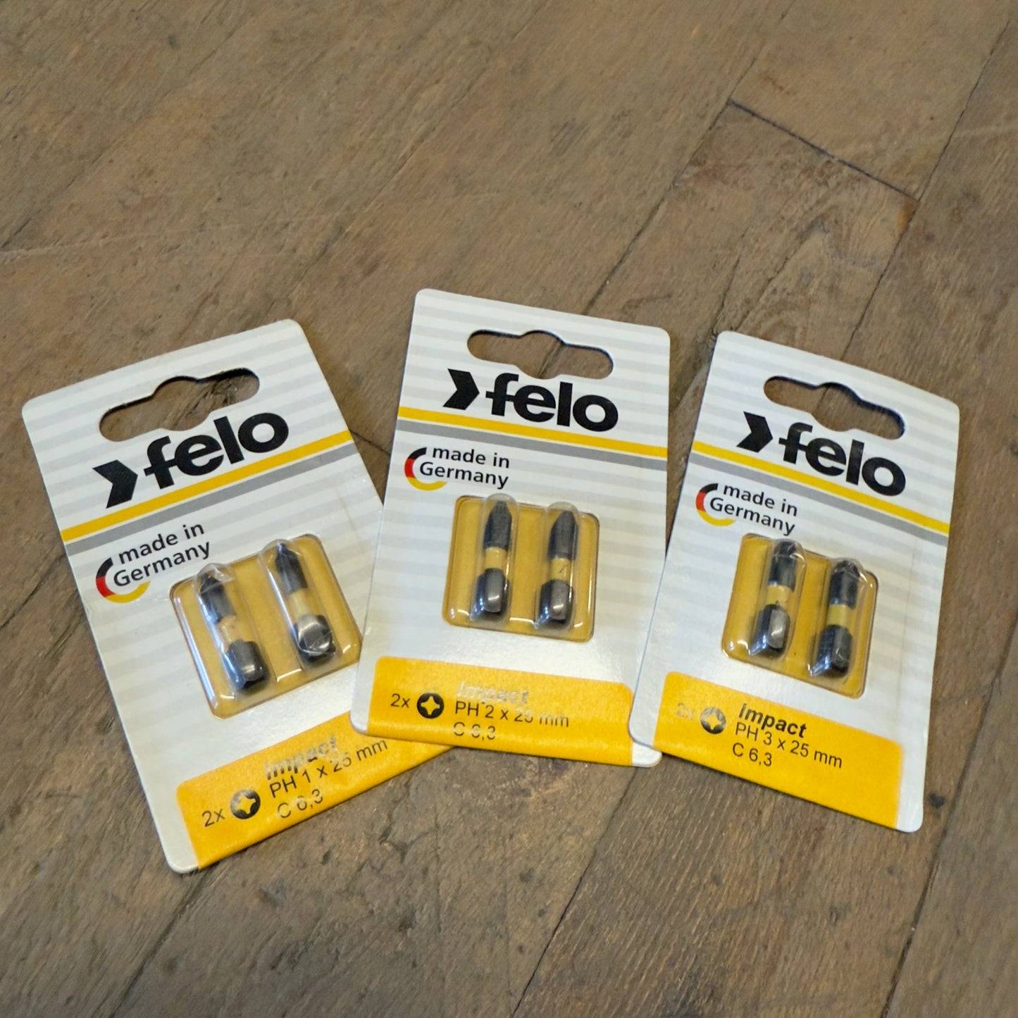 6 piece Felo Impact Bit Set 1" Phillips #1, #2 & #3