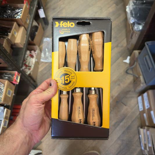 Felo Slotted and Phillips 7 Piece Wooden Handle Screwdriver Set (18108)