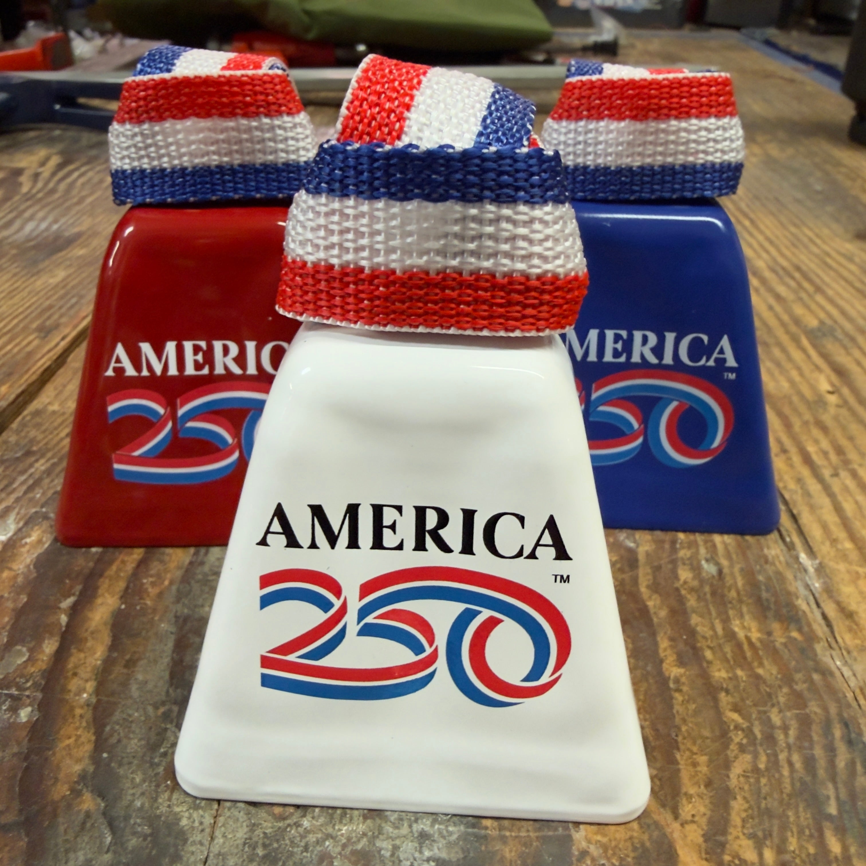 3 Piece Red White & Blue Bevin Cowbell 250th Anniversary Set (250-BEVI ...