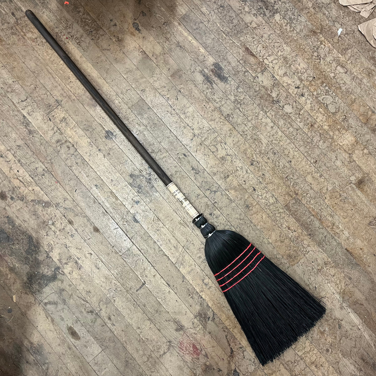 USA Made Black Broom w/ Black Oak Handle w/ Red Stitching (BLKBRMRD)