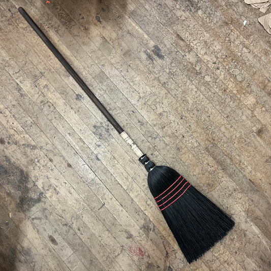 USA Made Black Broom w/ Black Oak Handle w/ Red Stitching (BLKBRMRD)