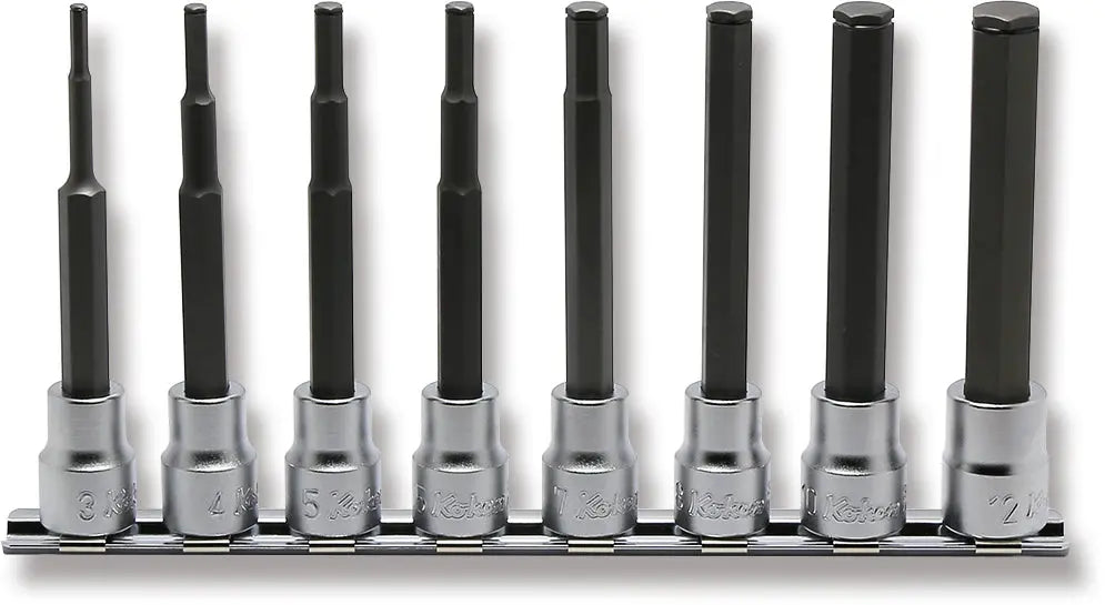 Koken 3/8" Dr. 8 pc. Bit Grip Ring Hex 100MM Long Bit Socket Set (RS3015M/8-L100)