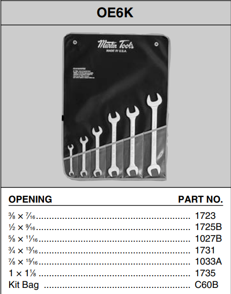 Martin 7pc Double Head Open End Wrench Set 3/8" - 1-1/8" (OE6K)