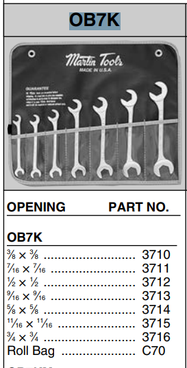 Martin 8pc Hydraulic Angle Wrench Set 3/8" - 3/4" (OB7K)