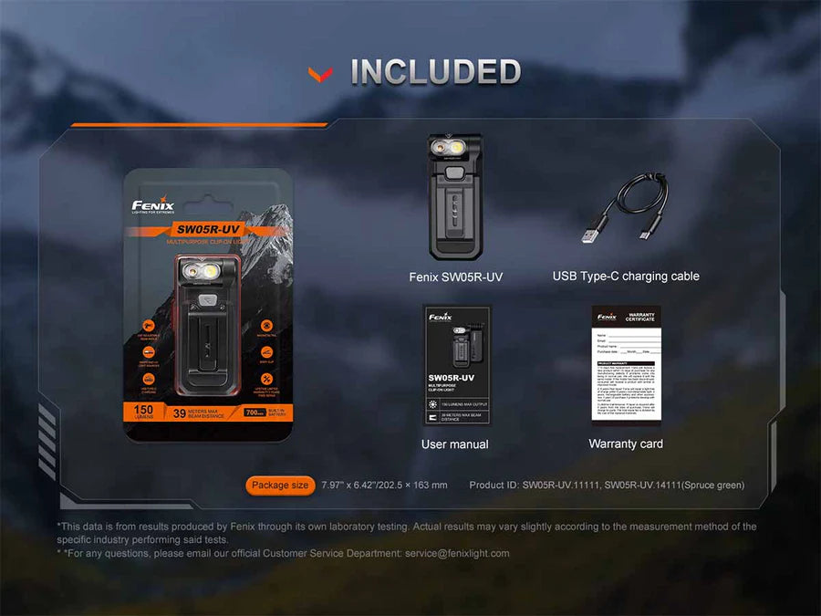 Fenix Clip On Flashlight w/ UV Light (SW05RUVBK)