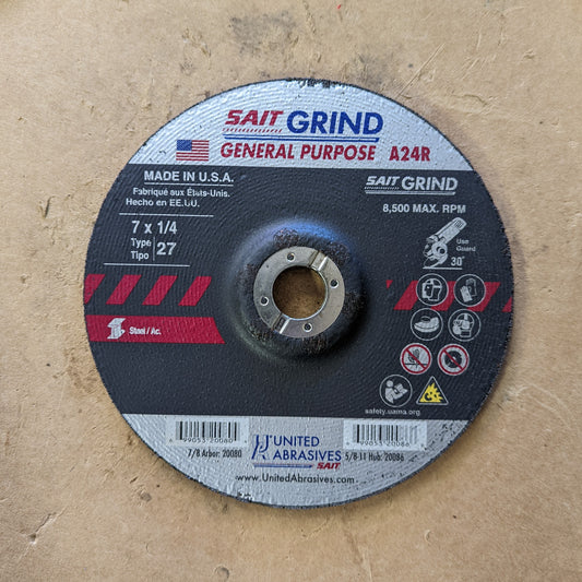 United Abrasives 7 x 1/4 x7/8 A24R grinding wheel (20080)
