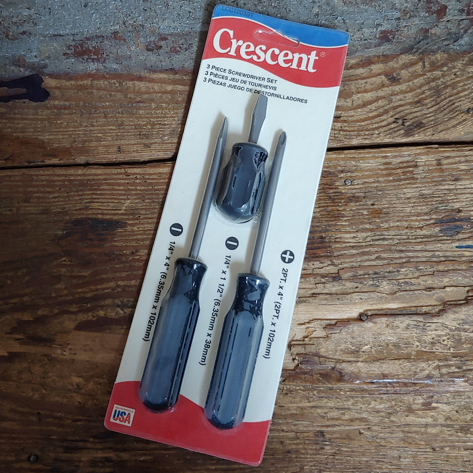 3 pc USA Crescent screwdriver set, 1/4 x 4, 1/4 stubby and #2 x 4 phillips (LCC1003ST)
