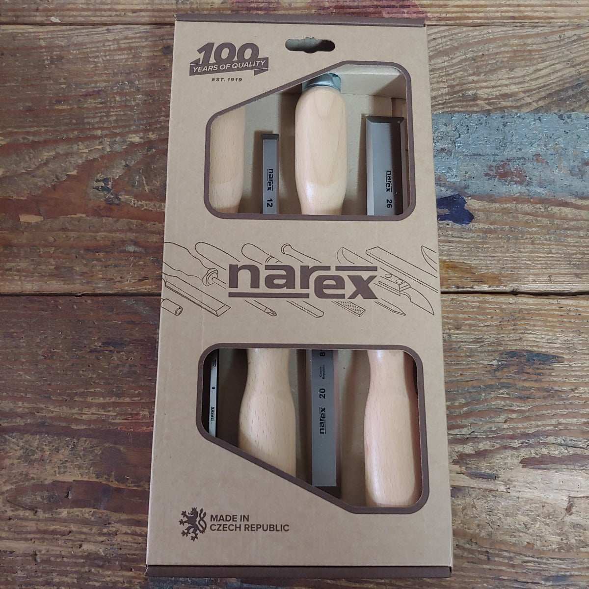 Narex 4 pc standard bevel edge chisel set, 6, 12, 20, 26mm (863010)