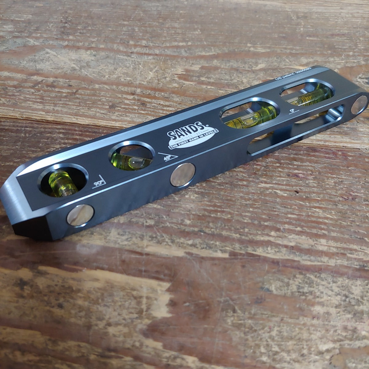 Sands 8" Magnetic Billet Level, 4 Hi-Vis Vials: 0, 45, 90 degree & Variable Pitch (SL82B)