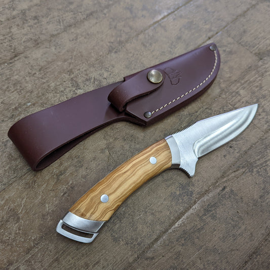 Cudeman Hollow Grind Olive Wood Handled Stainless Belt Knife (222-L)
