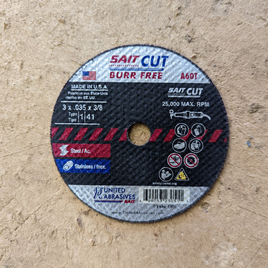 United Abrasives 3 x .035 x 3/8 A60t cutoff wheel (23051)