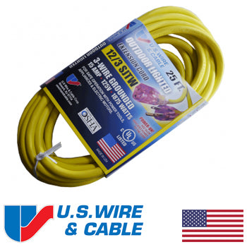 25 Foot 3 Conductor Grounded 12/3 Temp-Flex-35TM Yellow Extension Cord (05-00364)