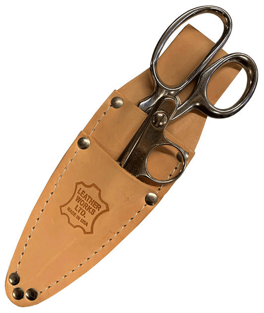 US Made Top Grain Leather 2 Pocket Leatherworker's Scissor Sheath w/ Snap (SX3)