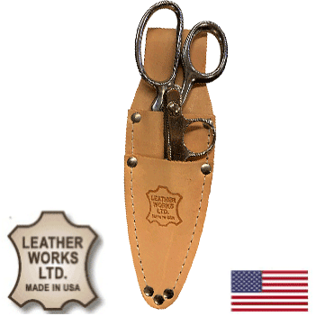US Made Top Grain Leather 2 Pocket Leatherworker's Scissor Sheath w/ Snap (SX3)